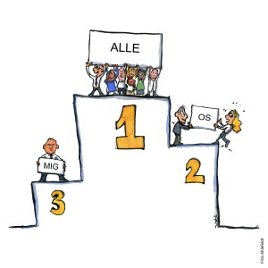 Tegning af en medalje skammel, med en gruppe øverst - Illustration af Frits Ahlefeldt