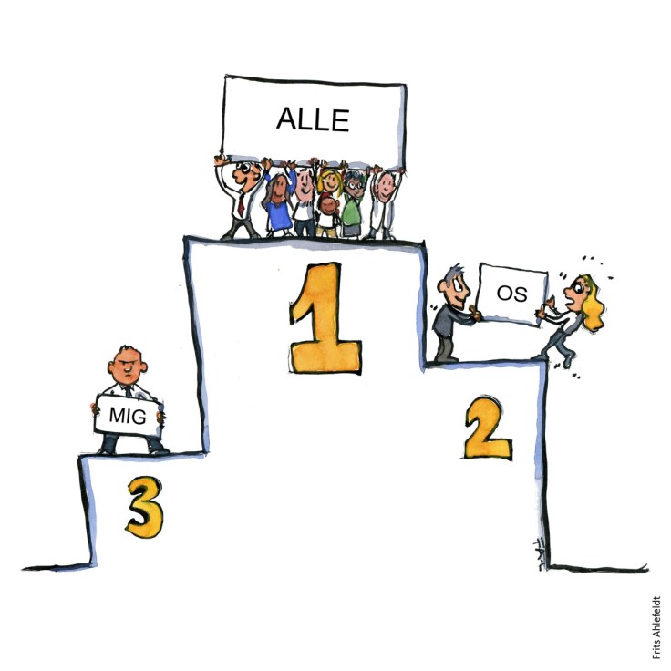 Tegning af en medalje skammel, med en gruppe øverst - Illustration af Frits Ahlefeldt