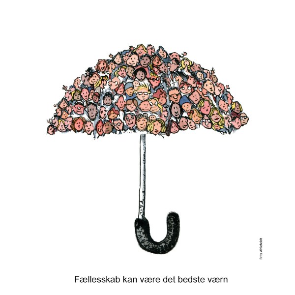 tegning af en paraply lavet af mennesker - Illustration af Frits Ahlefeldt