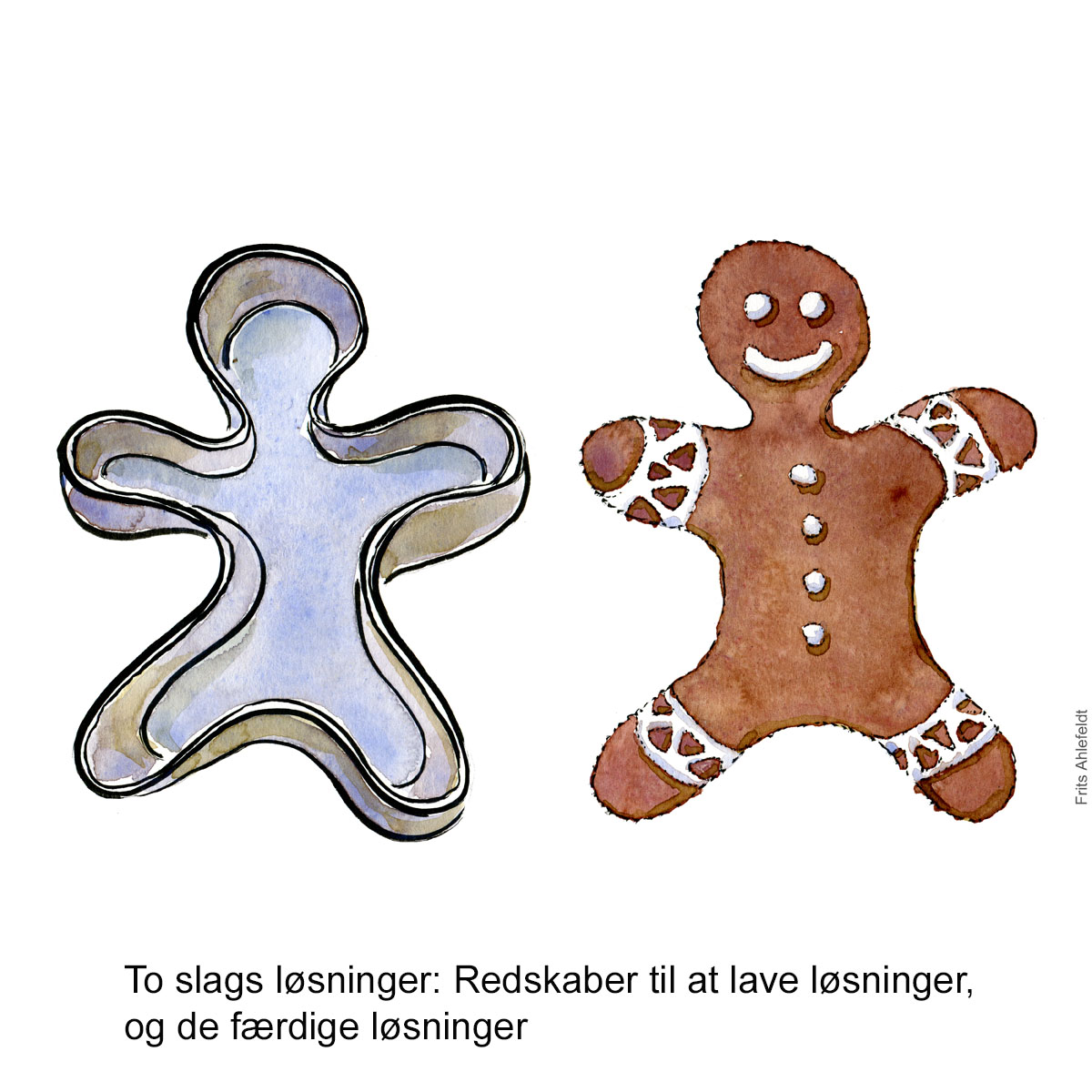 Tegning af en kagemand og en kageform Klimaforandringer illustration af Frits Ahlefeldt