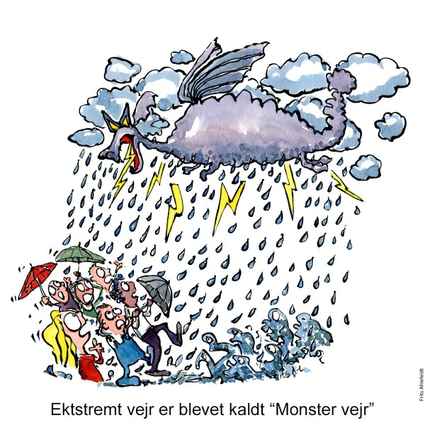 Tegning af drage, som ekstremt vejr - Klimaforandringer illustration af Frits Ahlefeldt