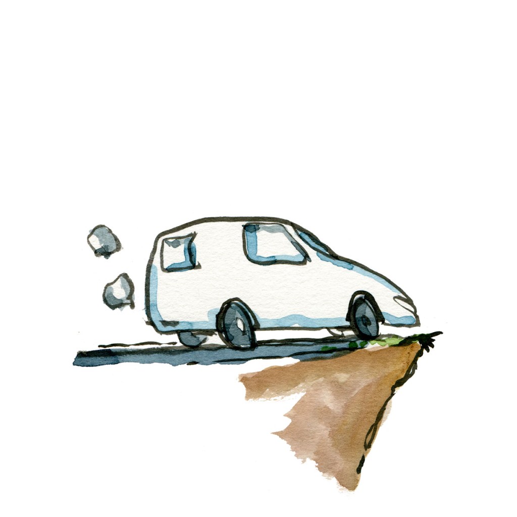 Tegning af bil som co2 udleder Klimaforandringer illustration af Frits Ahlefeldt