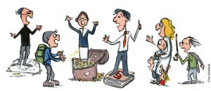 Tegning af perspektiver på klimaforandringer - havstigninger - klima Illustration af Frits Ahlefeldt